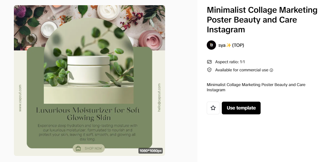 Minimalist beauty product ad template in CapCut, showcasing a luxurious moisturizer for profitable eBay strategies.